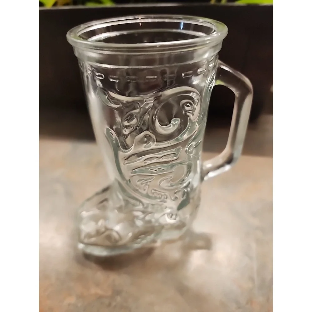 Vintage Libbey Clear Cowboy Boot Drinking Glass Mug Embossed Western Design/S28